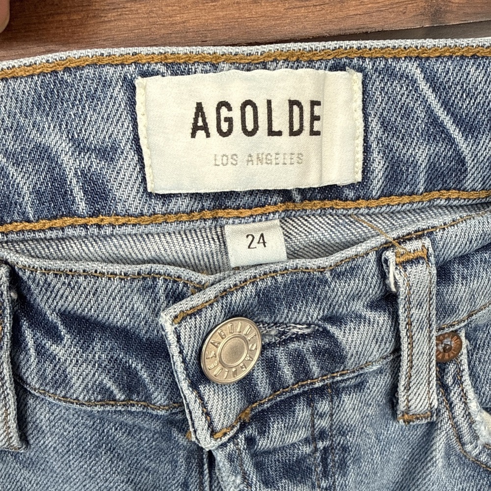 Agolde Nico High Rise Ankle Jeans Button Distressed Raw Hem Grunge Revolve Sz 24 - Picture 5 of 7